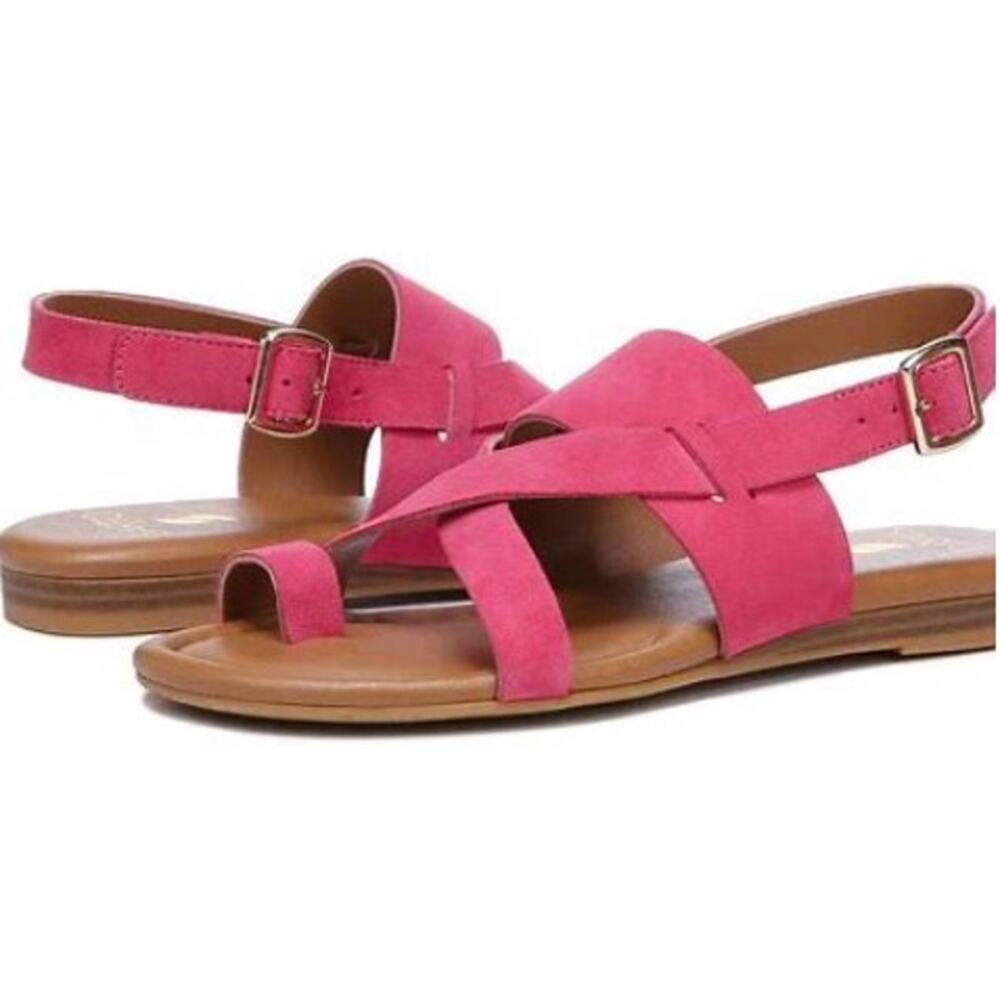 Franco Sarto Gia Pink Suede Leather Sandal Flats Women Adjustable Strap Size 7 - Picture 1 of 9